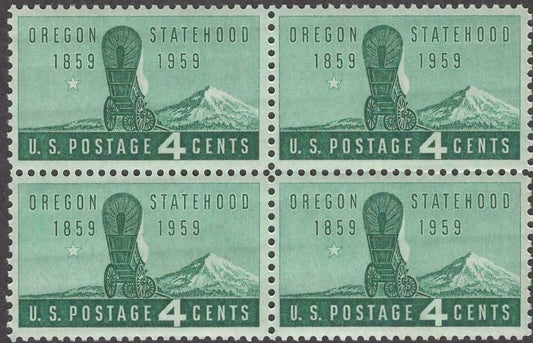 1959 Oregon Statehood - Block of 4 4c Postage Stamps - Scott 1124 - MNH, OG - DS160