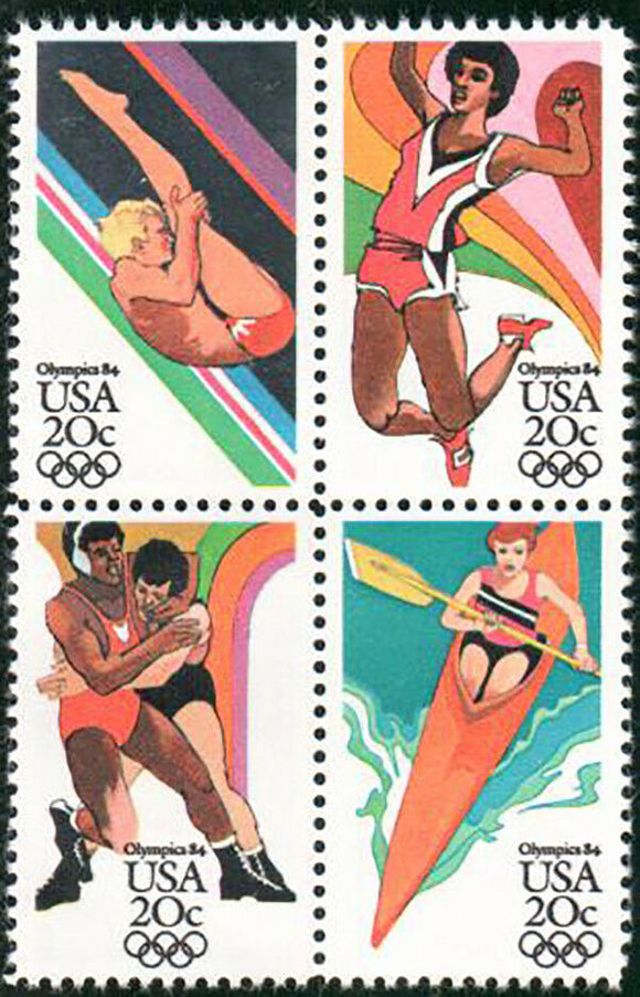 1984 Summer Olympics Block Of 4 20c Postage Stamps - Sc# 2082-2085 - MNH, OG - CW226b