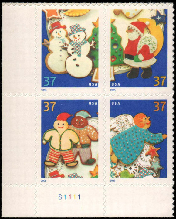 2005 Christmas Holiday Cookies Plate Block Of 4 37c Postage Stamps - Sc# 3949-3952 - DR110a