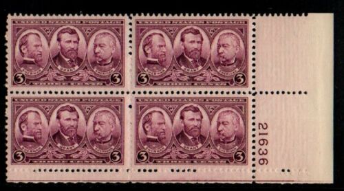 Sherman, Grant and Sheridan Plate Block of 4 3c Postage Stamps - MNH, OG - Scott 787
