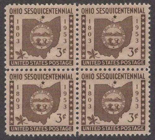 1953 Ohio Statehood Block Of 4 3c Postage Stamps - Scott 1018 - MNH, OG - DS151