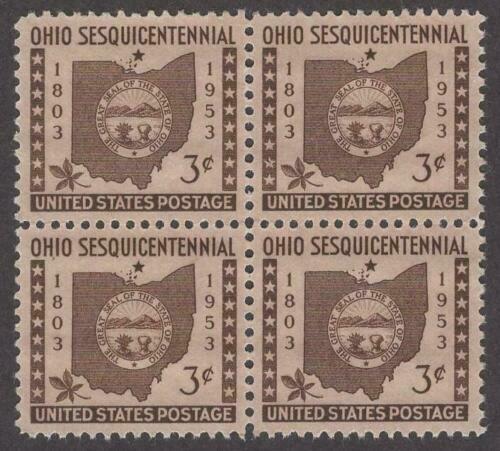 1953 Ohio Statehood Block Of 4 3c Postage Stamps - Sc# 1018 - MNH, OG - DS151