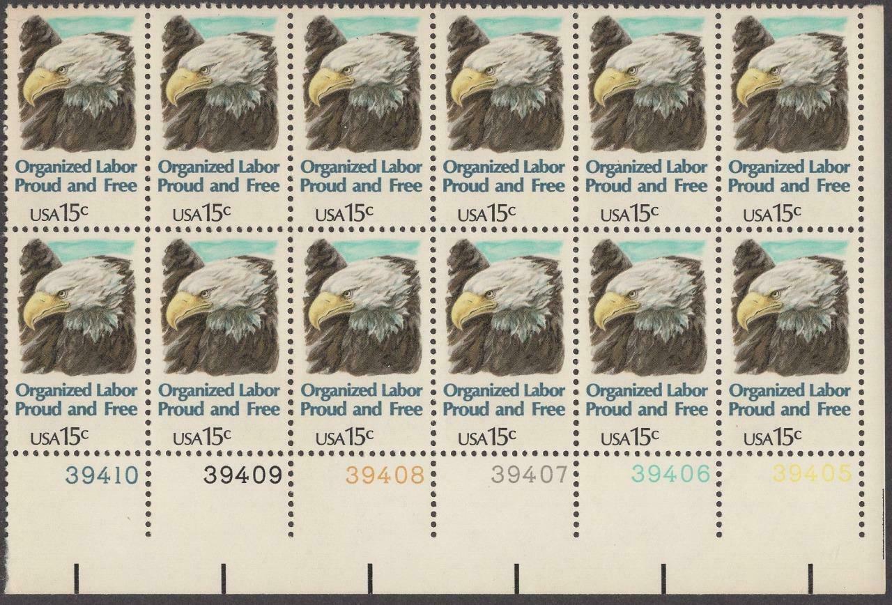 1980 Organized Labor Plate Block Of 12 15c Postage Stamps - Scott 1831 - MNH, OG - CW21a