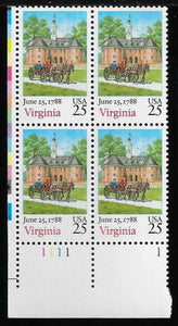 1988 Virginia - Constitution Ratification Plate Block Of 4 25c Postage Stamps - Scott# 2345 - MNH, OG - CX462