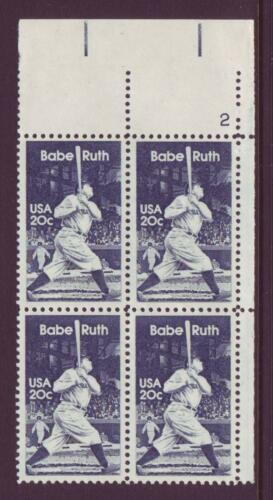 1983 Babe Ruth Baseball Player Plate Block Of 4 20c Postage Stamps - Scott 2046 -MNH - DS168c