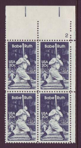 1983 Babe Ruth Baseball Player Plate Block Of 4 20c Postage Stamps - Sc# 2046 -MNH - DS168c