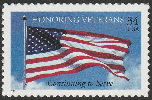 2001 Honoring Veterans Single 34c Postage Stamp - Scott 3508 - MNH - CX814a