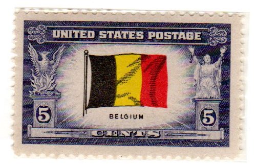 1943 Flag of Belgium Single 5c Postage Stamp - Sc#914 - MNH,OG