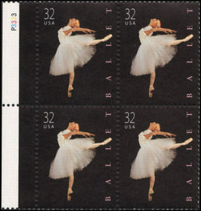 1998 American Ballet Plate Block of 4 32c Postage Stamps - Sc# 3237, MNH, - CW357a