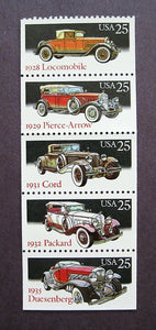 1988 Classic Automobiles Cars Booklet Pane of 5 25c Stamps - MNH, OG - Sc# 2381-2385 - CX413