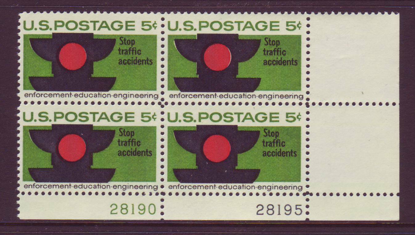 1965 Stop Traffic Accidents Plate Block Of 4 5c Postage Stamps - MNH, OG - Scott 1272`- CX248