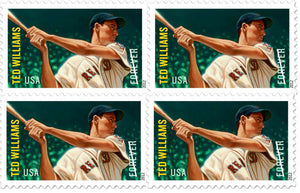 Ted Williams Baseball Player Block of 4 1st Class Forever Stamps - Sc# 4694 - DR155