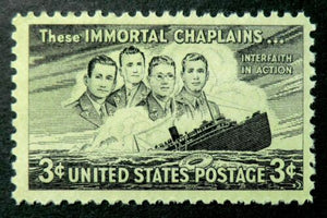 1948 These Immortal Chaplains Single 3c Postage Stamps - MNH, OG - Sc# 956b