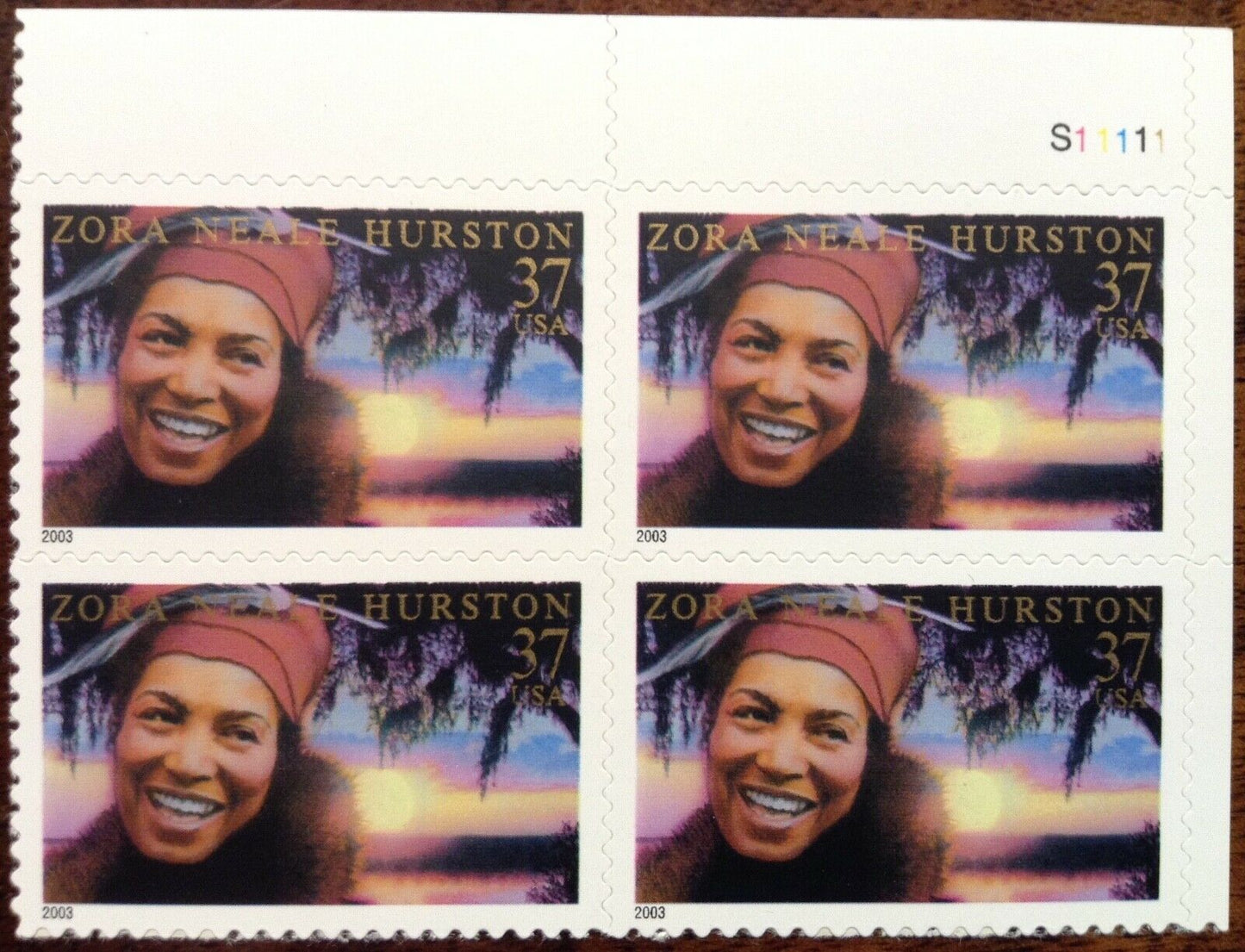 2003 - Zora Neale Hurston Plate Block Of 4 37c Postage Stamps - Scott 3748 - MNH, OG - DC123