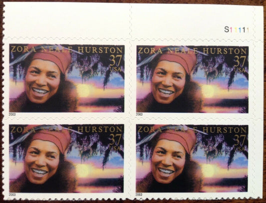 2003 - Zora Neale Hurston Plate Block Of 4 37c Postage Stamps - Scott 3748 - MNH, OG - DC123