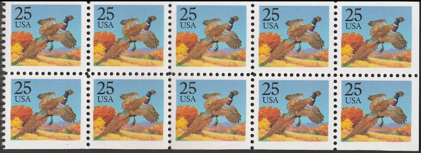 1987 Pheasant Booklet Pane Of 10 25c Postage Stamps - Scott 2283, BK158 - MNH, OG - CX832