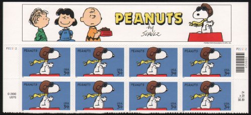 2001 Peanuts - Snoopy - Red Baron - Block of 8 34c Postage Stamps With Header - Scott 3507