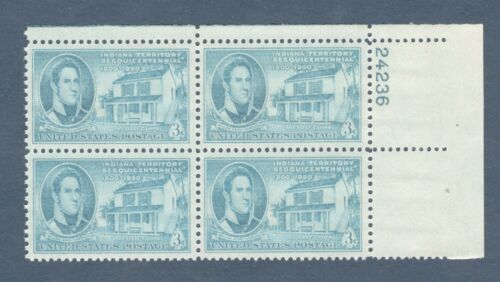 1950 Indiana Territory Plate Block of 4 3c Postage Stamps - MNH, OG - Scott 996