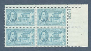 1950 Indiana Territory Plate Block of 4 3c Postage Stamps - MNH, OG - Sc# 996