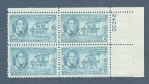 1950 Indiana Territory Plate Block of 4 3c Postage Stamps - MNH, OG - Sc# 996