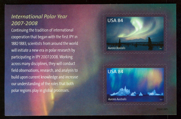 2007 International Polar Year (Auroras) Souvenir Sheet Of 2 84c Postage Stamps - Sc# 4123 - DR135