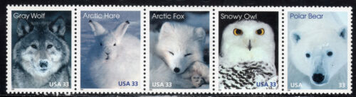 1999 Arctic Animals Strip Of 5 33c Postage Stamps Scott 3288-3292 - CW377