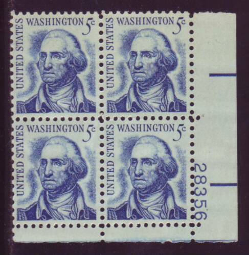 1966 George Washington Not Re-Drawn Plate Block of 4 5c Postage Stamps - Scott 1283 - MNH, OG - CX490