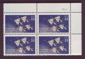 1997 Air Force 50 Year Anniversary Plate Block of 4 32c Postage Stamps - MNH, OG - Sc# 3167 - CW335