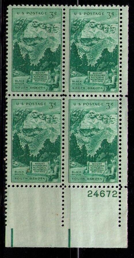 1952 - South Dakota Statehood Plate Block Of 4 3c Postage Stamps - Scott 1011 - MNH, OG - CX585