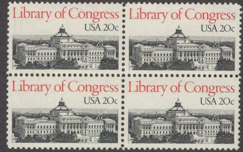 1982 Library Of Congress Block Of 4 20c Postage Stamps Scott 2004 - MNH - CW463a