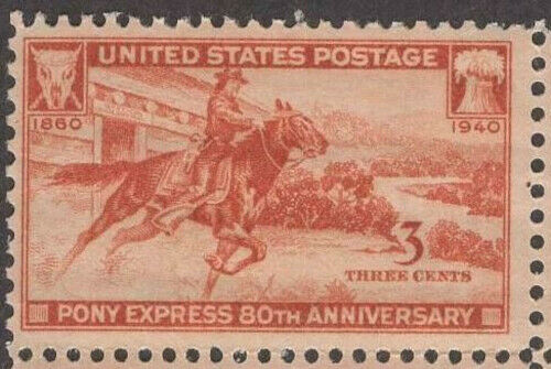 1940 Pony Express Single 3c Postage Stamp - Scott 894 - MNH.OG