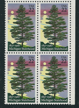 1987 Michigan Statehood Block Of 4 22c Postage Stamps -Scott 2246 -MNH, OG - CQ61a