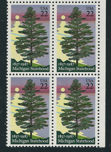 1987 Michigan Statehood Block Of 4 22c Postage Stamps -Sc# 2246 -MNH, OG - CQ61a