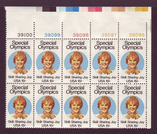 1979 Special Olympics Plate Block of 10 15c Postage Stamps - MNH, OG - Scott 1788