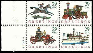 1992  Christmas Greetings Toys Plate Block 4 29c Stamps  - Sc# 2715-2718 - MNH,OG  - CX412