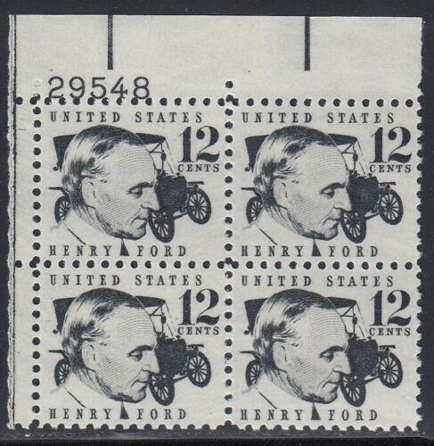 1968 Henry Ford Plate Block of 4 12c Postage Stamps - MNH, OG - Scott 1286a