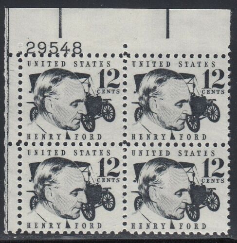 1968 Henry Ford Plate Block of 4 12c Postage Stamps - MNH, OG - Sc# 1286a