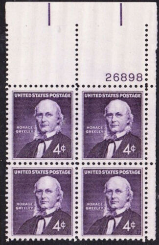 1961 Horace Greeley Plate Block Of 4 4c Postage Stamps - Scott 1177 - MNH, OG - CX591