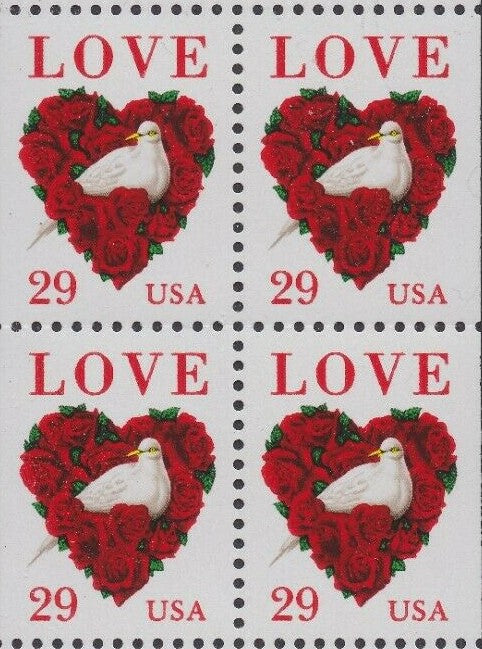 1994 Valentine's Love Stamp Heart Dove Booklet Pane Of 4 - Scott 2814 - MNH, OG - CX647b