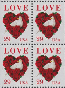 1994 Valentine's Love Stamp Heart Dove Booklet Pane Of 4 - Sc# 2814 - MNH, OG - CX647b