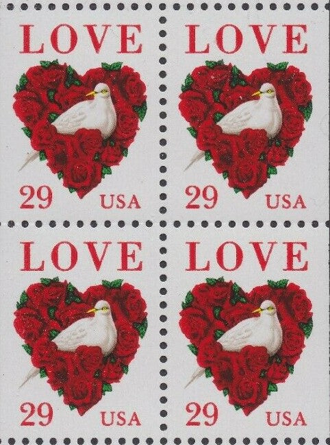 1994 Valentine's Love Stamp Heart Dove Booklet Pane Of 4 - Sc# 2814 - MNH, OG - CX647b