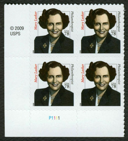 2000-09 Mary Lasker Plate Block Of 4 78c Postage Stamps - Scott 3432b - MNH, OG - DC136