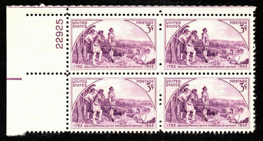 1942 Kentucky Statehood Plate Block of 4 3c Postage Stamps - MNH, OG - Scott 904