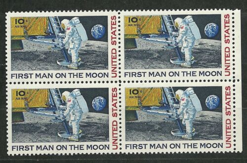 1969 USA Moon Landing Airmail Block of 4 10c Postage Stamps - MNH, OG - Scott C76 - CW392e