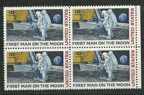 1969 USA Moon Landing Airmail Block of 4 10c Postage Stamps - MNH, OG - Sc# C76 - CW392e