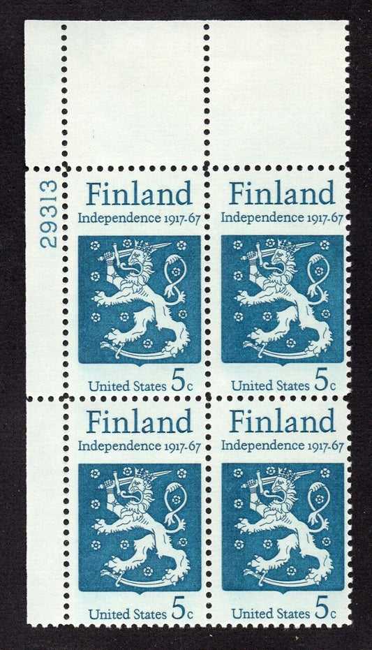 1967 Finland Plate Block Of 4 5c Postage Stamps - Scott 1334 - MNH, OG - CX483