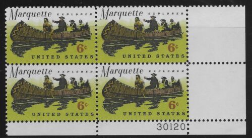 1968 Marquette Explorer Plate Block Of 4 6c Postage Stamps - MNH, OG - Scott 1356 - CX346