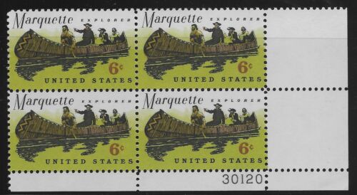 1968 Marquette Explorer Plate Block Of 4 6c Postage Stamps - MNH, OG - Sc# 1356 - CX346
