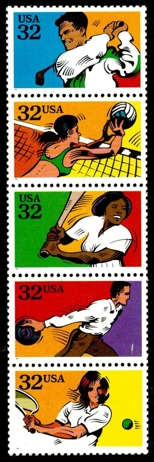 1995 Recreational Sports Strip of 5 32c Postage Stamps - MNH, OG - Scott 2965