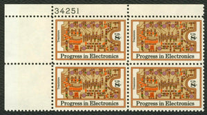 1973 Progress In Electronics Plate Block Of 4 8c Postage Stamps - Sc# 1501 - MNH, OG - CX561